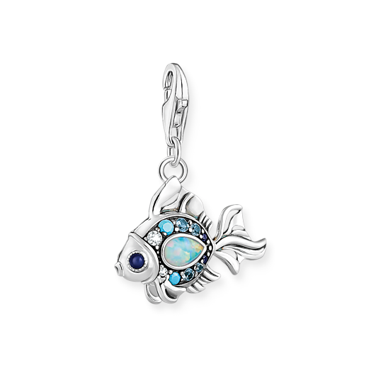 THOMAS SABO - Charm-Anhänger Fisch mit blauen Steinen in Silber