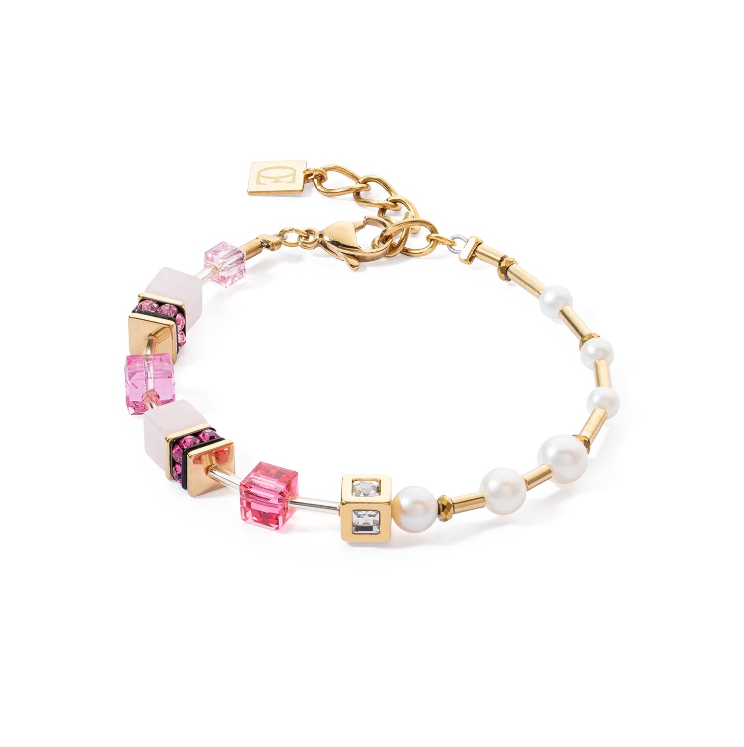 COEUR DE LION - Armkette GeoCUBE® Fusion Precious Pearl Mix pink Edelstahl vergoldet