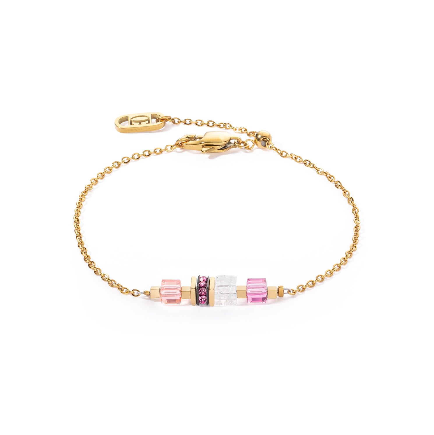 COEUR DE LION - Armkette Mini Cubes & Chain rosa Edelstahl vergoldet