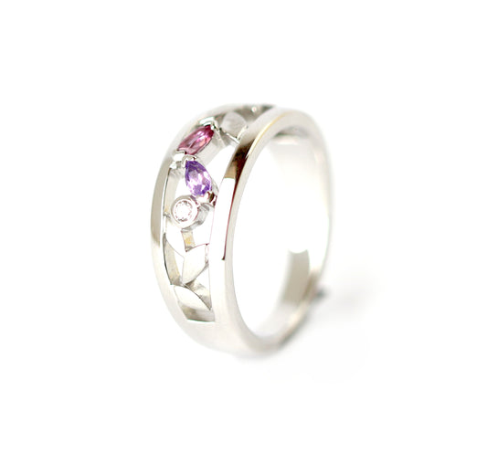 WILHELM MÜLLER - Ring in Silber mit Zirkonia, pinker Topas und Amethyst