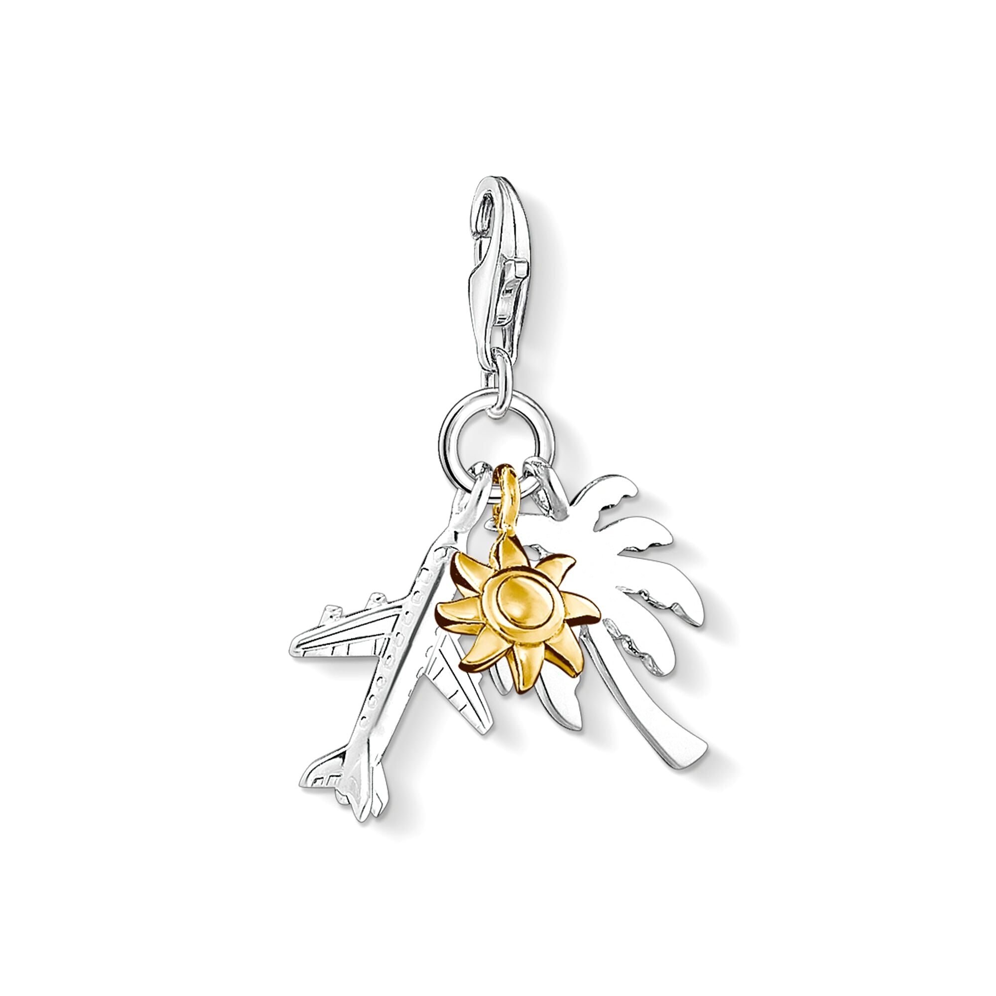 THOMAS SABO - Charm-Anhänger Palme, Sonne, Flugzeug in Silber vergoldet