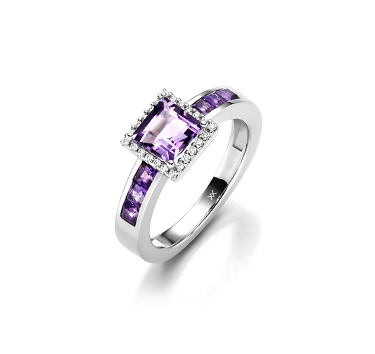 WILHELM MÜLLER - Ring in Weißgold mit Brillanten, Amethyst pink carrée und Amethyste carrée