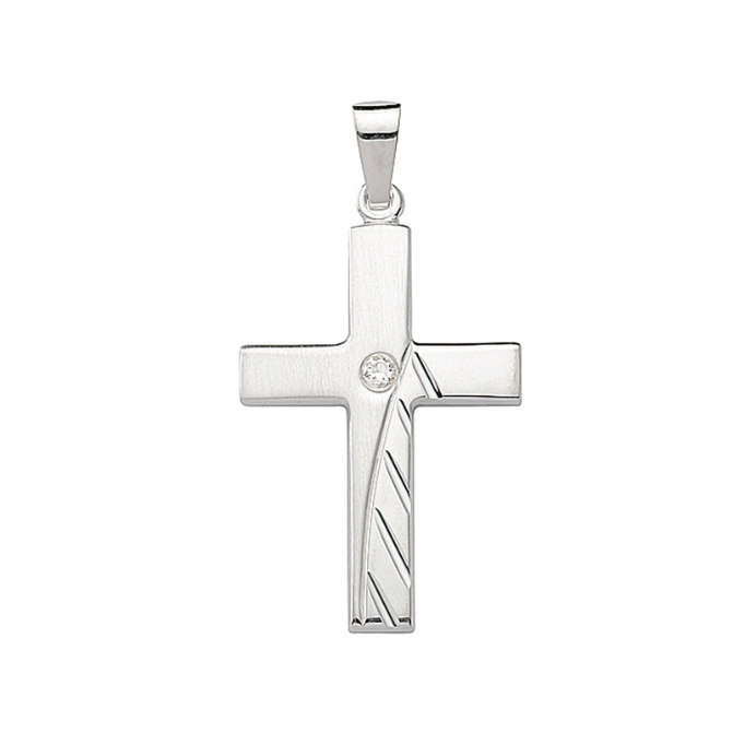 Kreuz Anhänger in Silber und mit Zirkonia