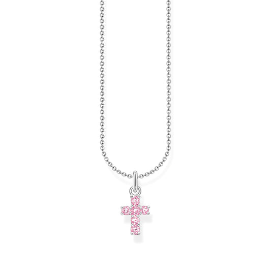 THOMAS SABO - Halskette in Silber mit rosafarbenem Kreuz-Anhänger