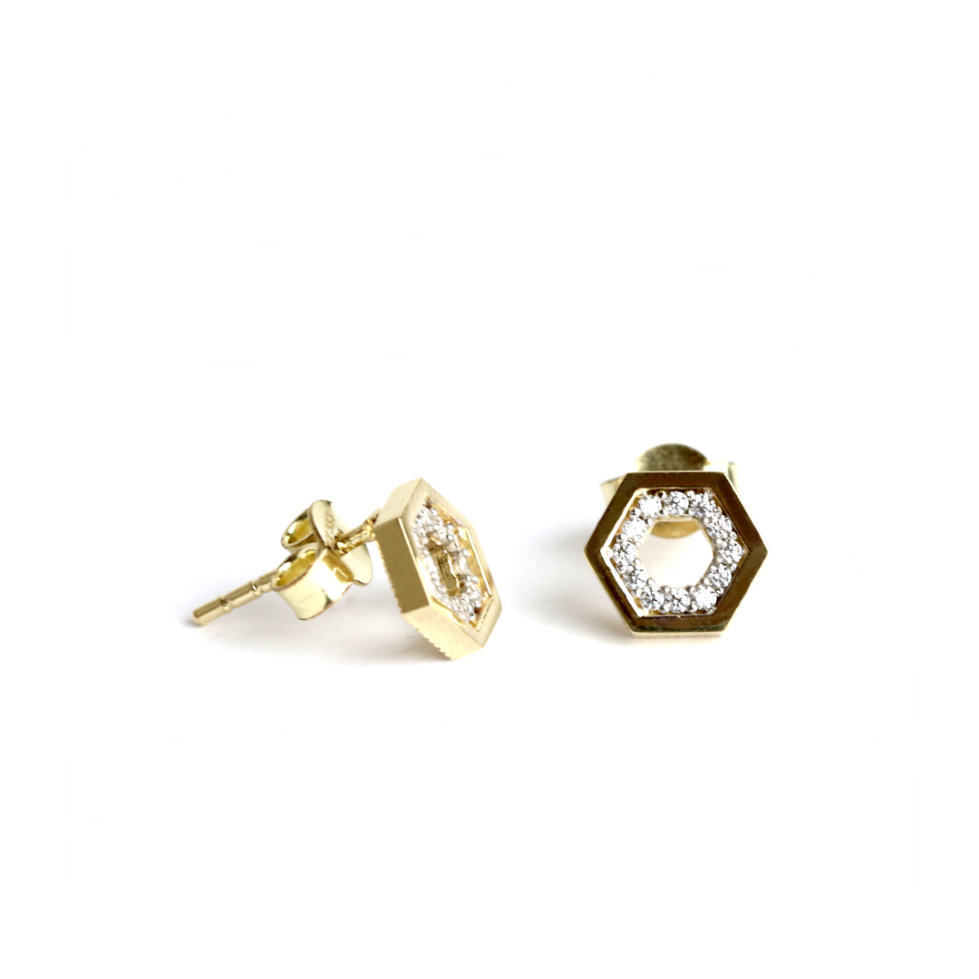 WILHELM MÜLLER - Ohrstecker in Gold mit Zirkonia Hexagon